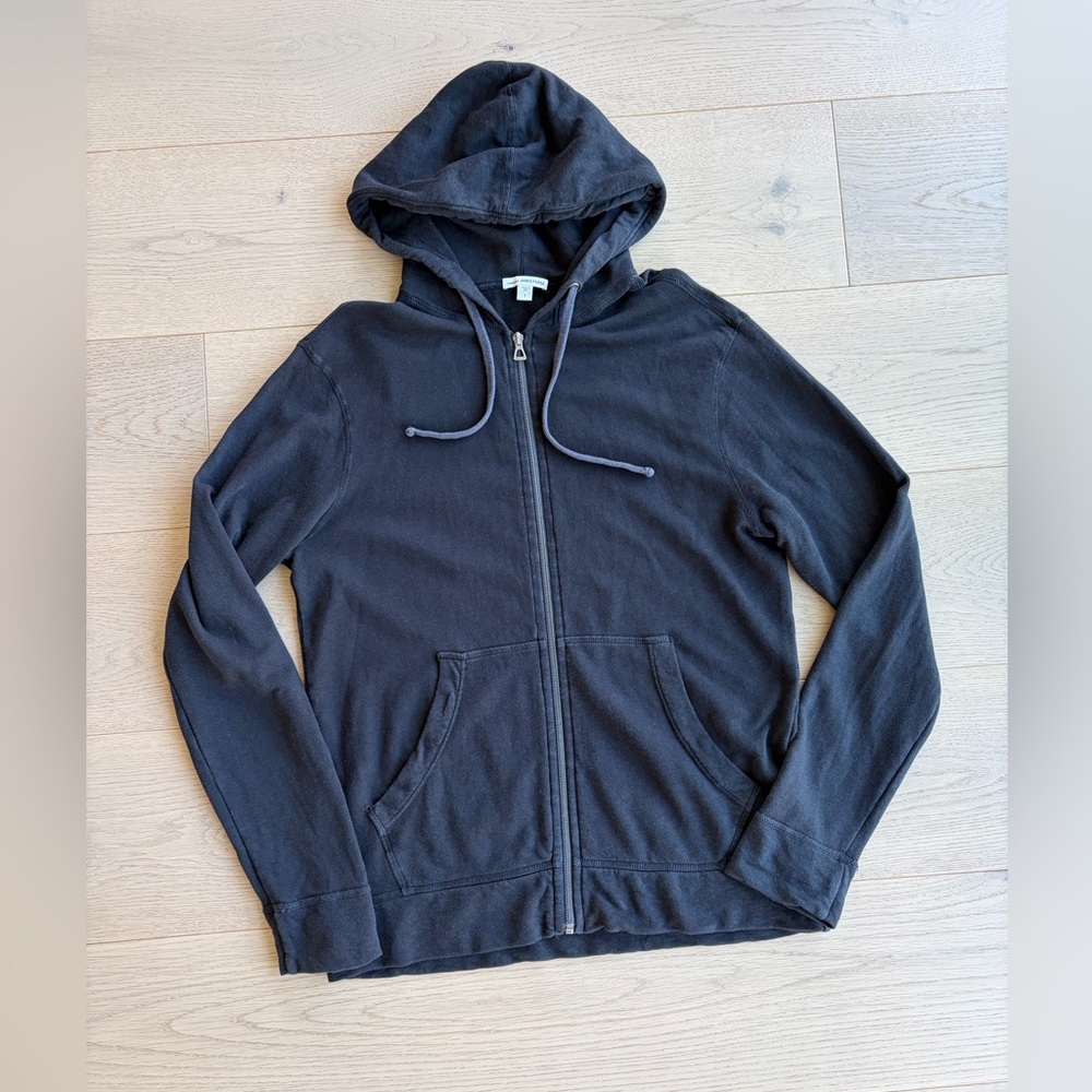 James Perse Men's Black Zip-Up Hoodie Sweater